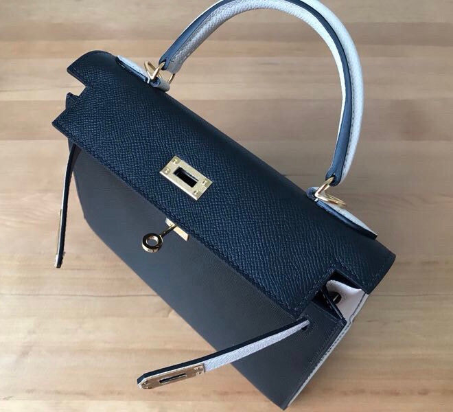 Hermes Special Order Black/ Craie Kelly 25 cm Epsom Gold Hardware
