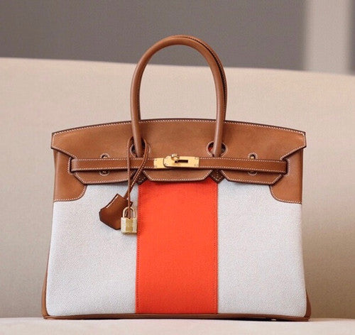 Hermes Birkin 35 Flag Bag Tan Orange Toile Limited Edition