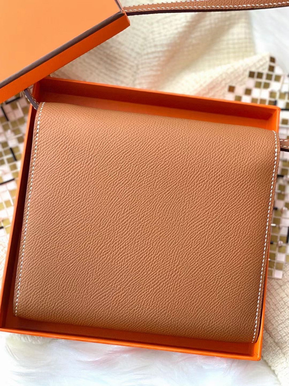 Hermes Clic 16 wallet Gold Epsom Leather With Gold Hardware