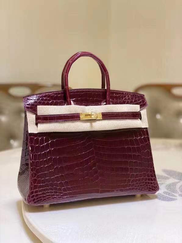 Hermes Bordeaux Birkin 30 in Niloticus Crocodile with Gold hardware