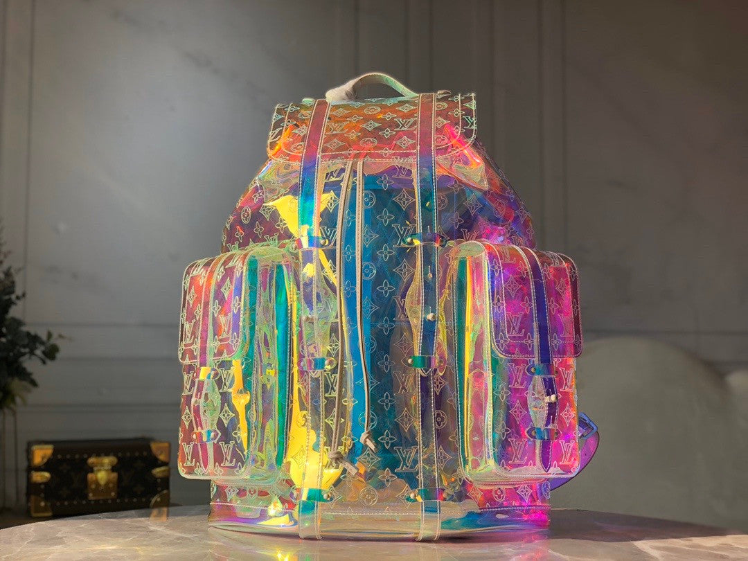 Louis Vuitton Christopher GM Prism Iridescent Monogram PVC Logo Backpack Bag