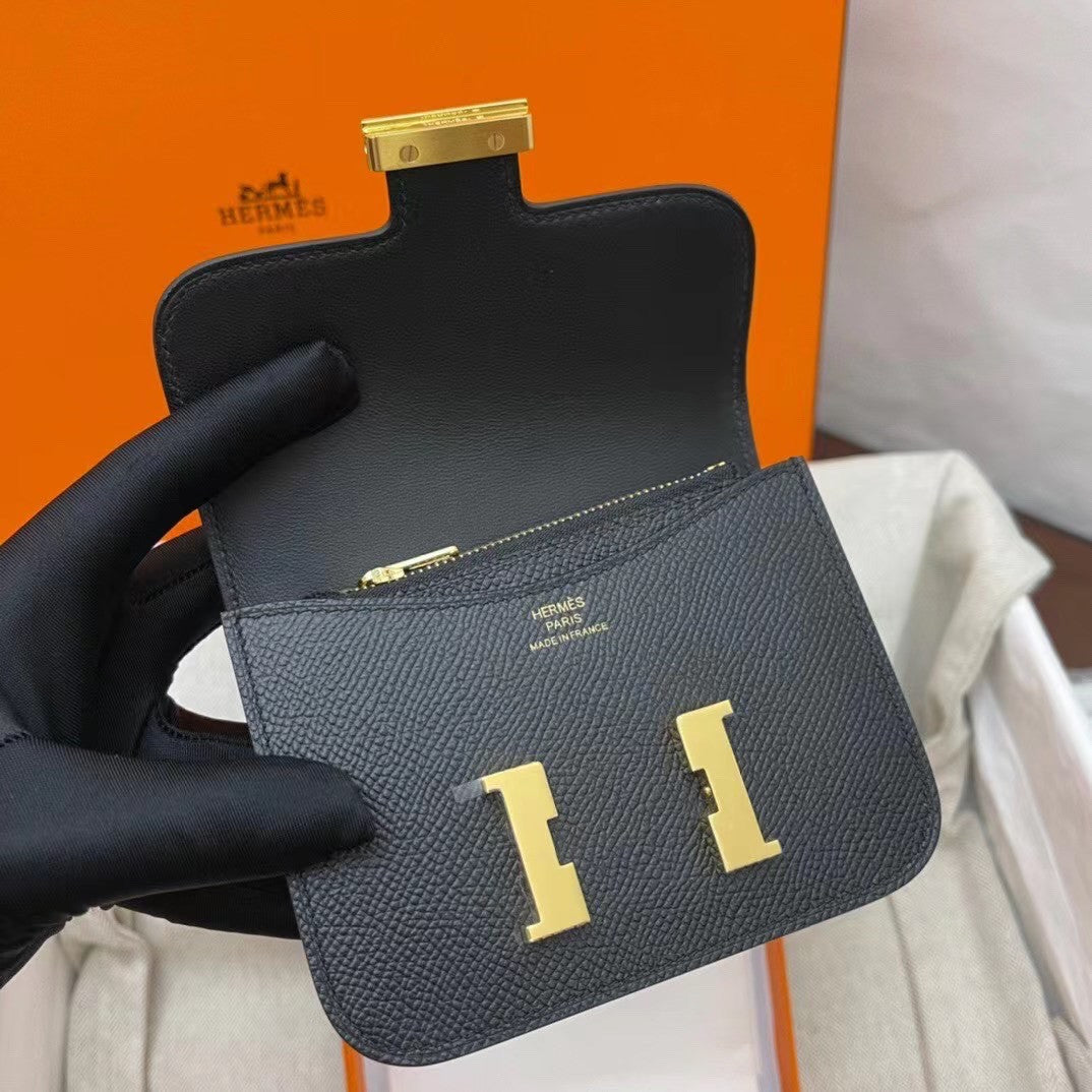 Hermès Constance Slim wallet Black Epsom leather with Gold hardware