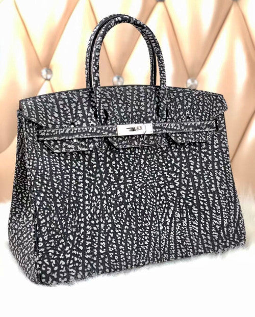 Hermes Limited Edition 30cm Black Dalmatian Buffalo Leather Birkin Bag with Palladium Hardware