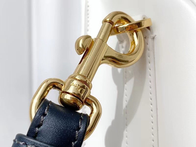 Christian Dior LARGE DIOR BOBBY BAG White Box Calfskin with Blue Dior Oblique Embroidered Strap