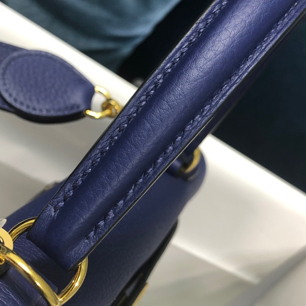 Hermes Special Order Kelly Lakis 35 Navy with Gold Hardware