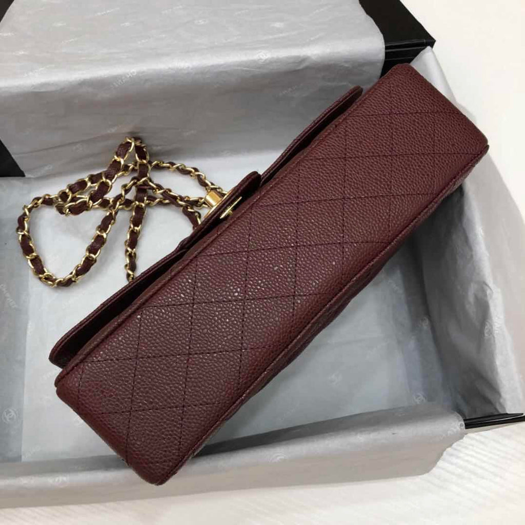 CHANEL Bordeaux Caviar Leather Classic Double Flap 2.55 Shoulder Bag Gold HW 2021