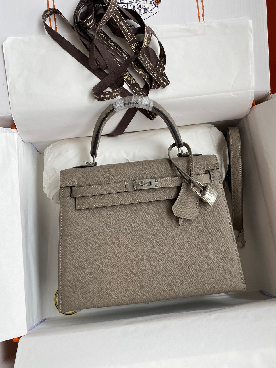HERMES KELLY 28 SELLIER M8 GRIS ASPHALTE EPSOM PALLADIUM HARDWARE