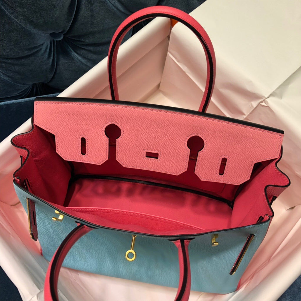 Hermes Special Order Tri-Colour  Rose Confetti, Rose Tyrien, Celest  Birkin 30 cm Epsom Gold   Hardware
