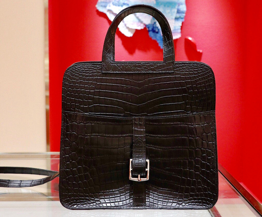 Hermes Halzan 31 cm in Black Niloticus crocodile leather