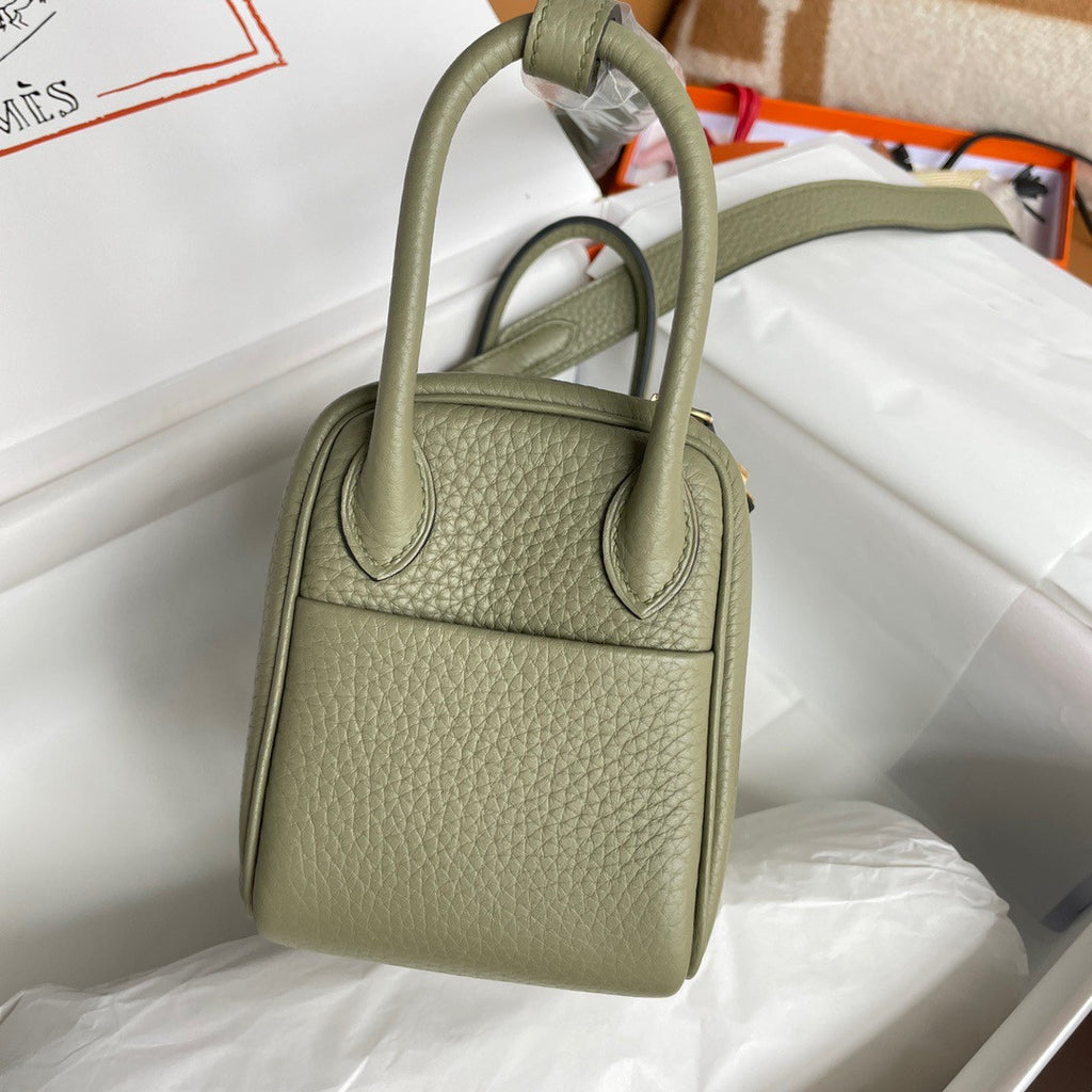 Hermes Mini Lindy 20cm Bag Q1 SAUGE Togo Leather Gold Hardware