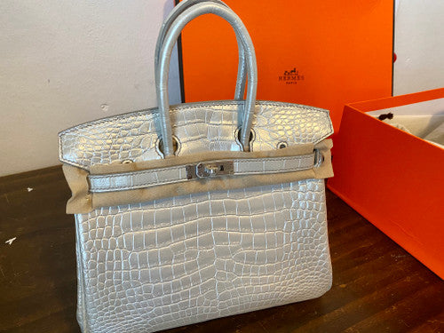 Hermes Rare Silver Birkin Bag 25cm Niloticus Crocodile Palladium Hardware
