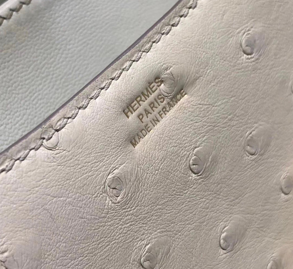 HERMÈS Constance 24 Wool White Ostrich with Gold Hardware