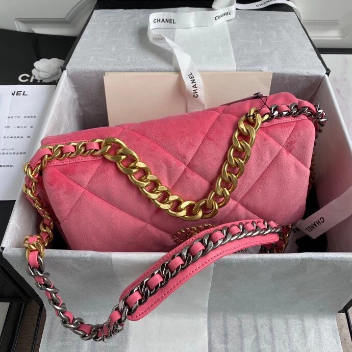 Chanel Velvet 19 flap bag Pink