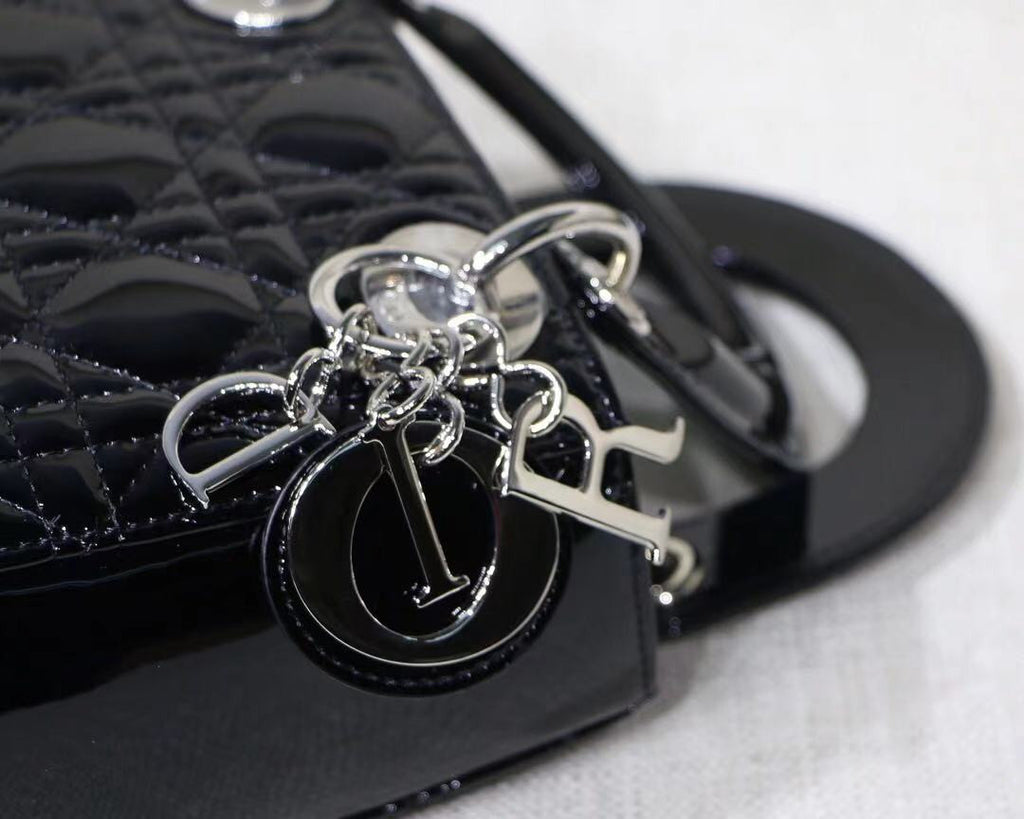 Christian Dior MINI LADY DIOR BAG Black Patent Cannage Calfskin