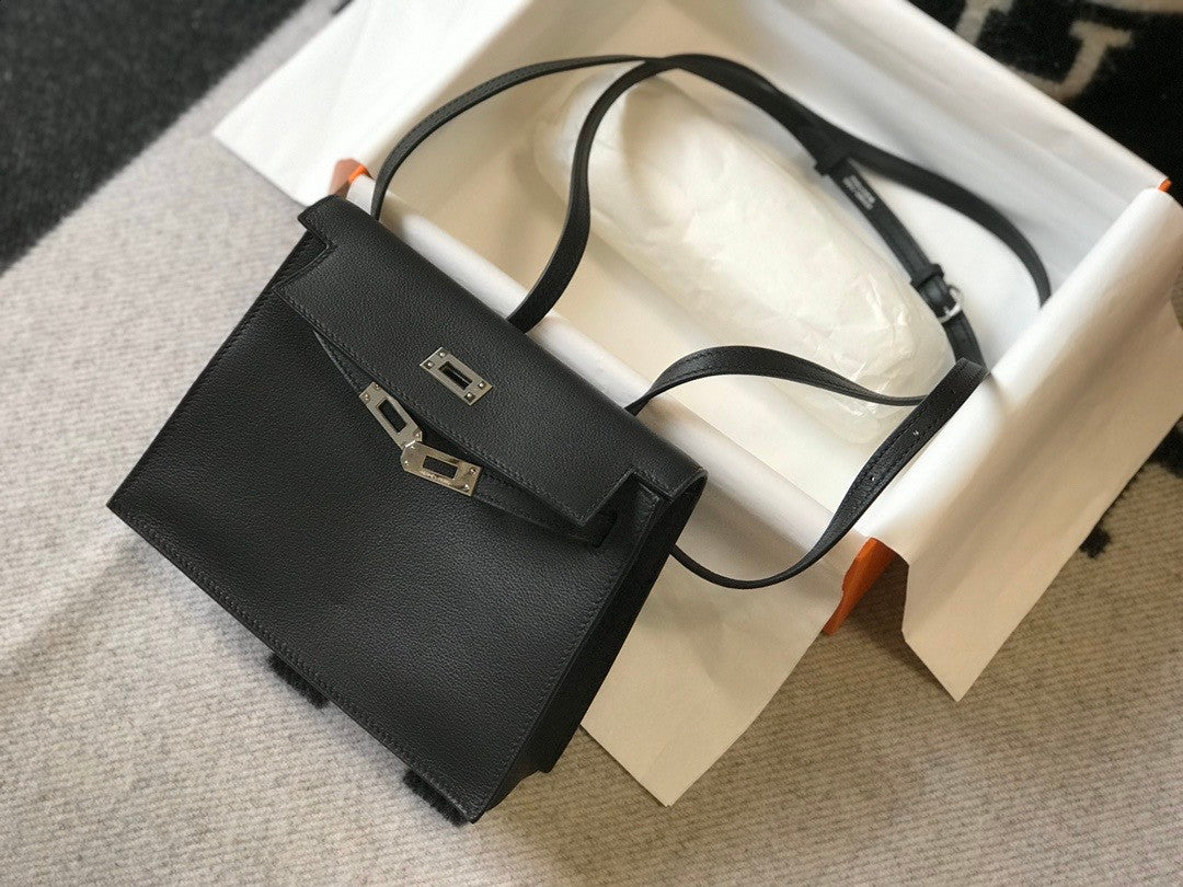 Hermes Black Kelly Danse Bag Evercolour Leather Palladium Hardware