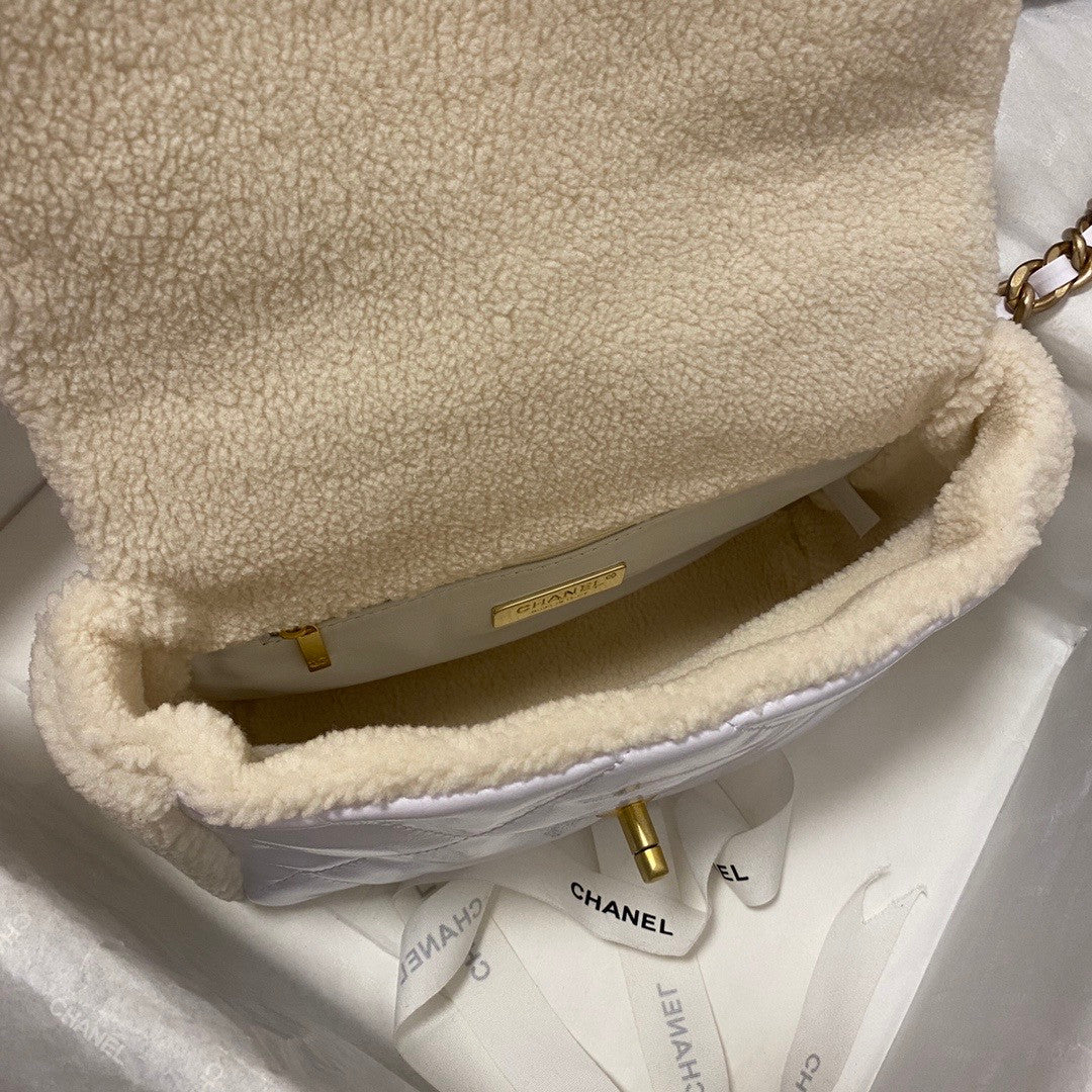 CHANEL 19 HANDBAG White Shearling Lambskin