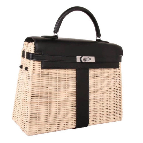 Hermes Limited Edition Black  Picnic Kelly 35 Wicker Palladium Hardware