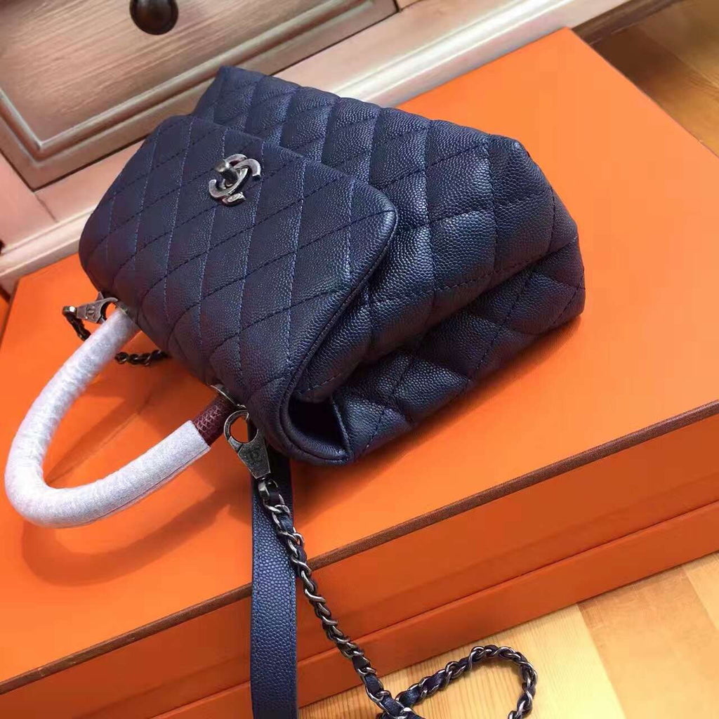 Chanel Blue Calfskin/Lizard Coco Handle Small Bag