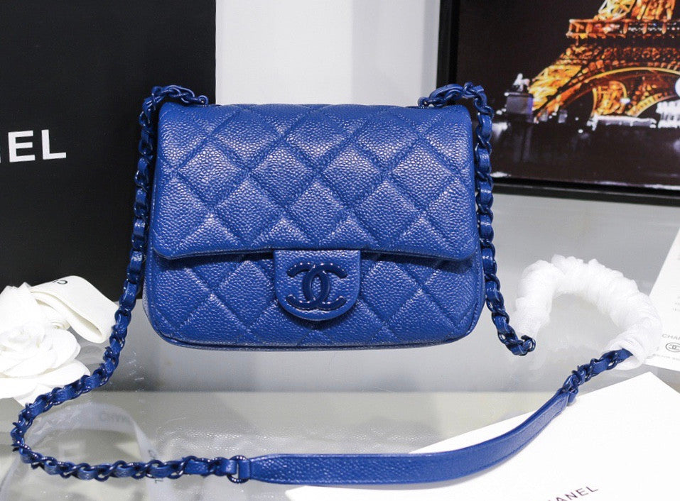 Chanel Flap Bag With Lacquered Metal Dark Blue
