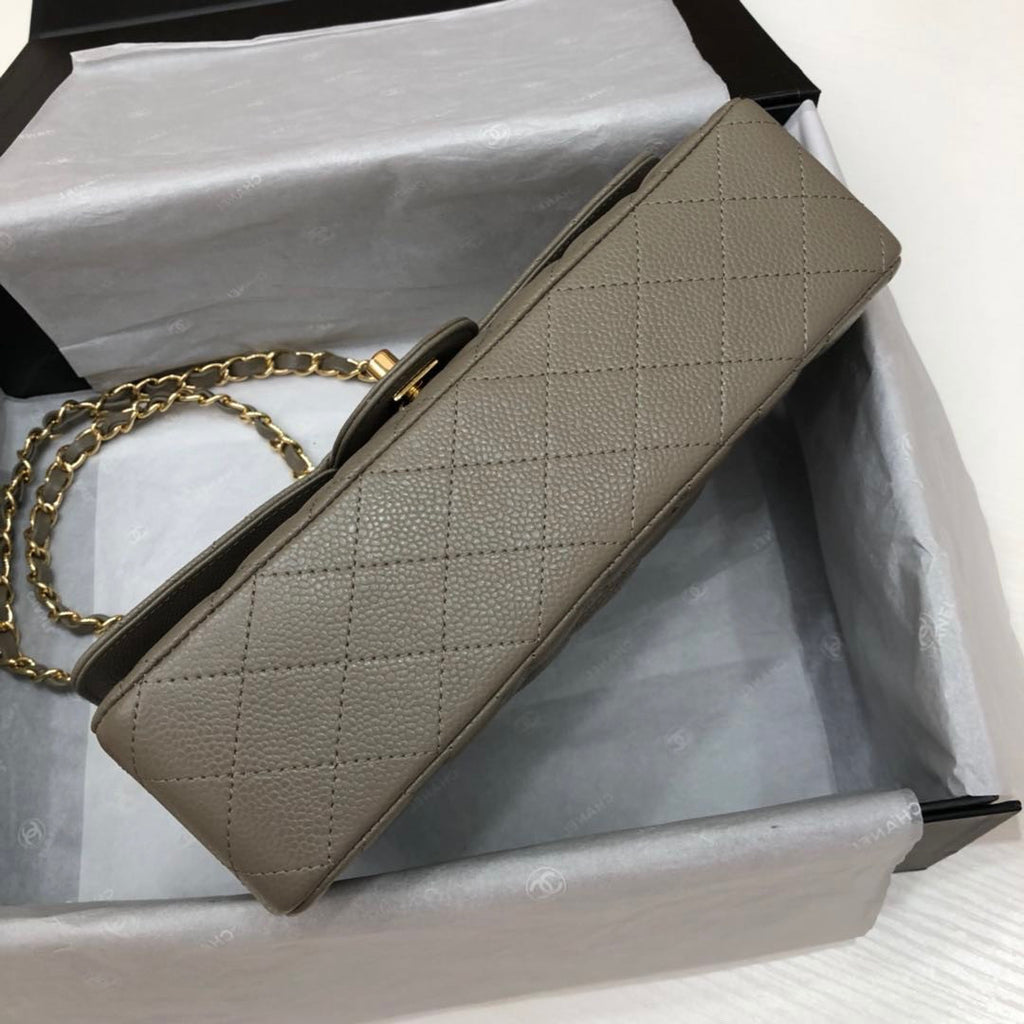 CHANEL Khaki Caviar Leather Classic Double Flap 2.55 Shoulder Bag Gold HW 2021