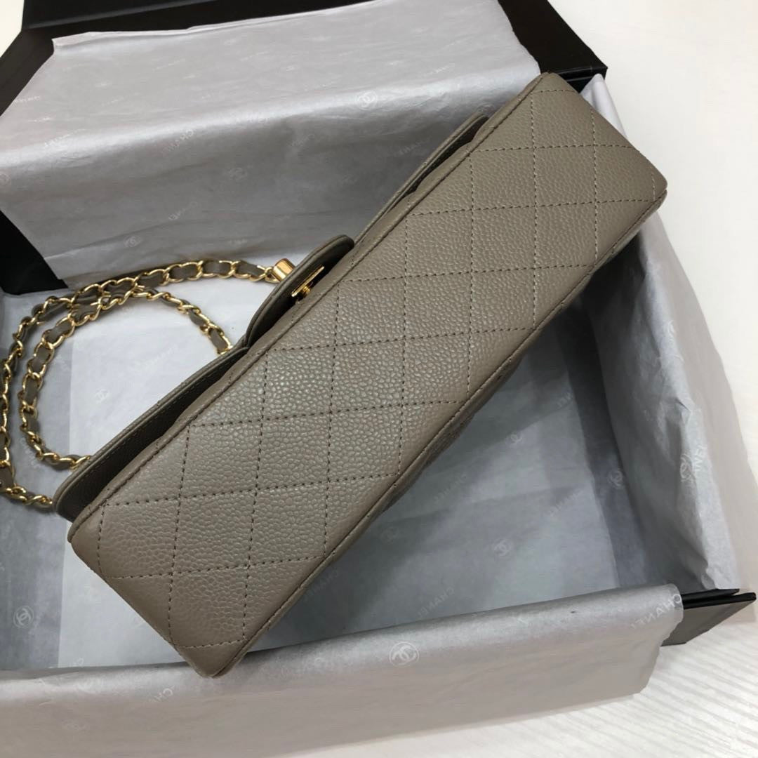CHANEL Khaki Caviar Leather Classic Double Flap 2.55 Shoulder Bag Gold HW 2021