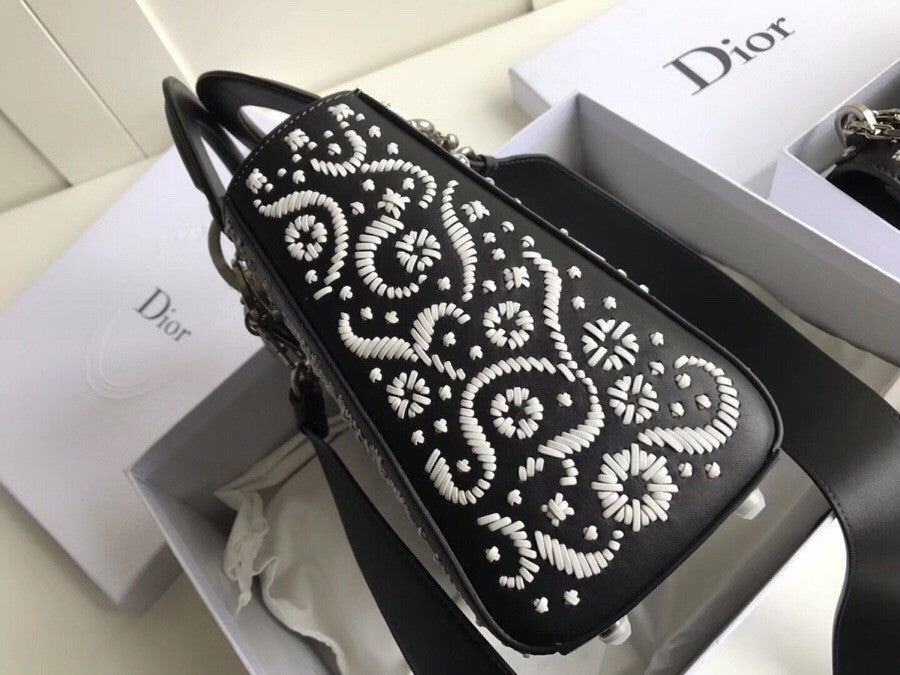 Christian Dior MINI LADY DIOR EMBROIDERED BAG Black