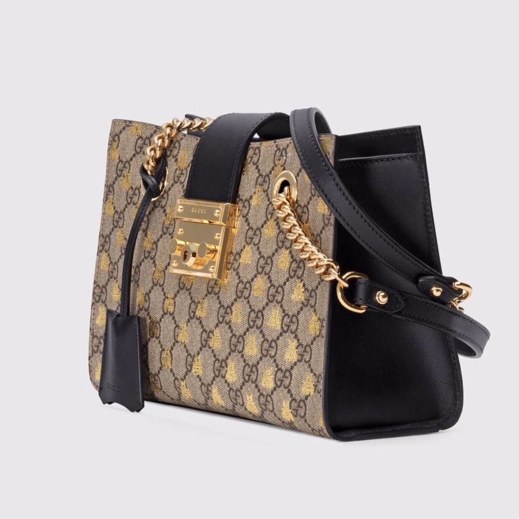 Gucci Padlock small GG bees shoulder bag