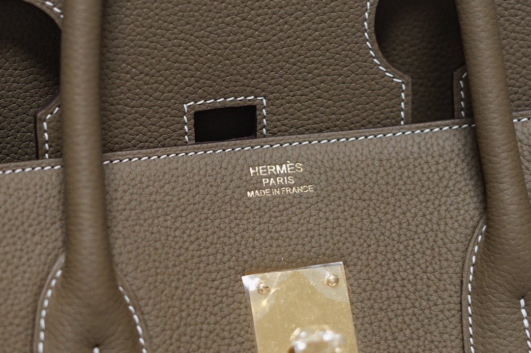 Hermes Etoupe Clemence Leather Gold Hardware Birkin 50 Bag