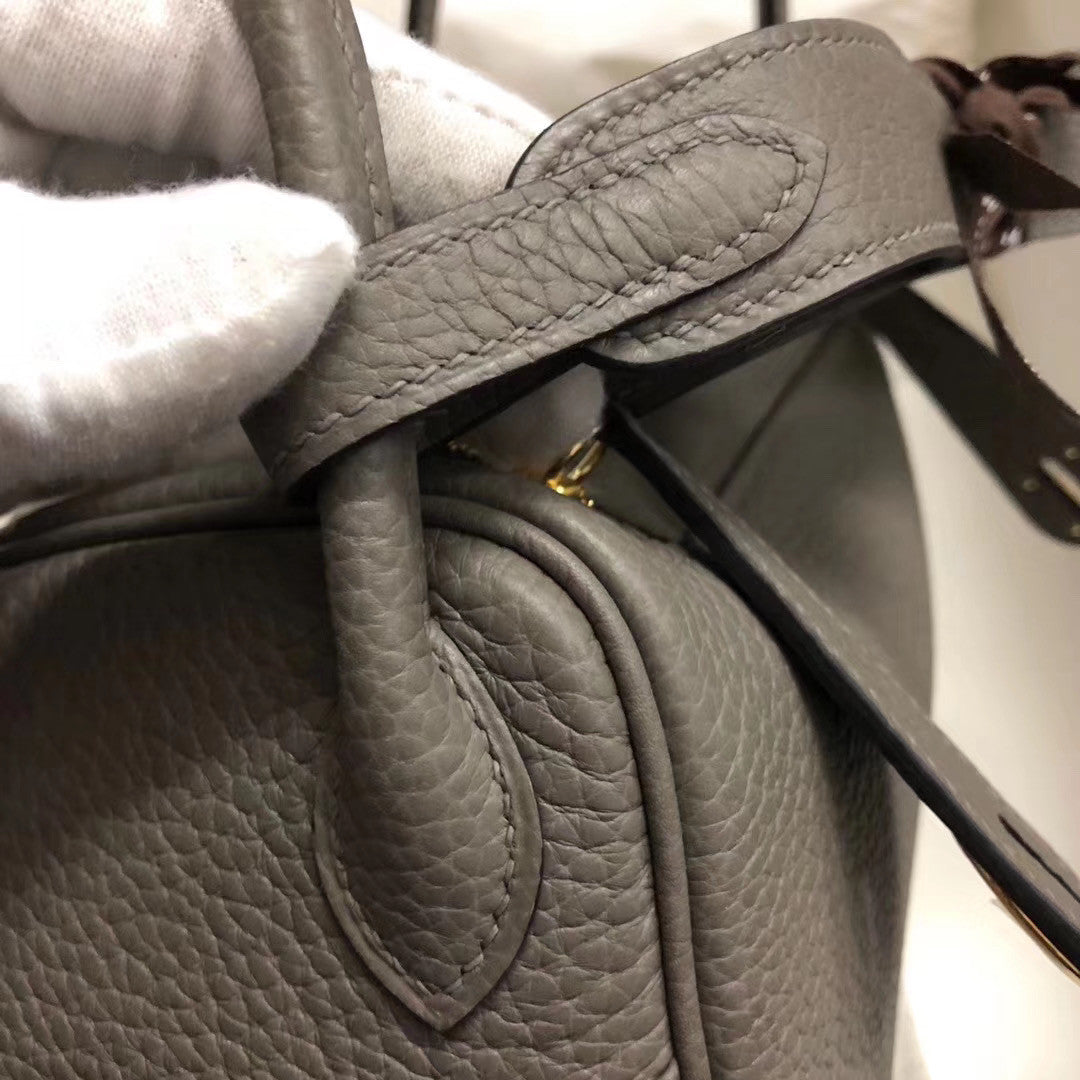 Hermès Mini Lindy 20cm Bag  8F Etain Taurillon Clemence Leather Gold Hardware