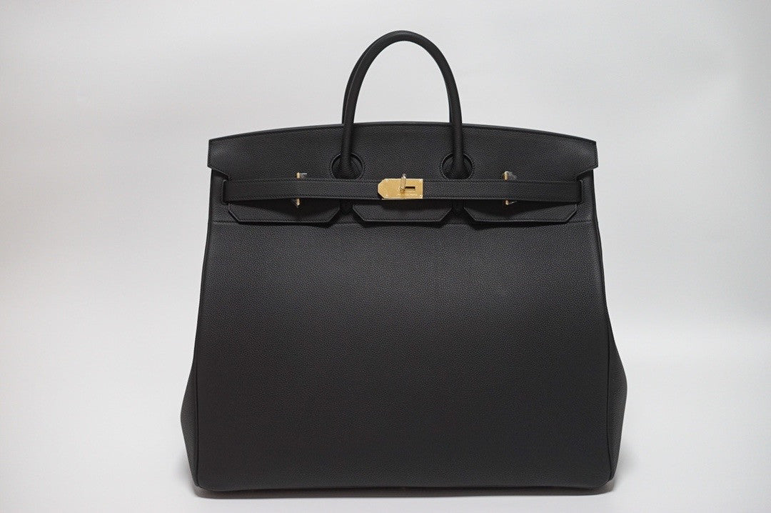 Hermes Black Clemence Leather Gold Hardware Birkin 50 Bag