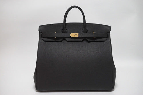 Hermes Black Clemence Leather Gold Hardware Birkin 50 Bag