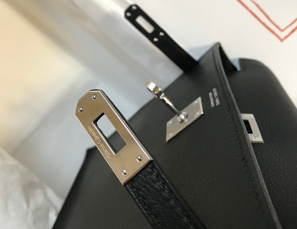 Hermes Black Kelly Danse Bag Swift Leather Palladium Hardware.