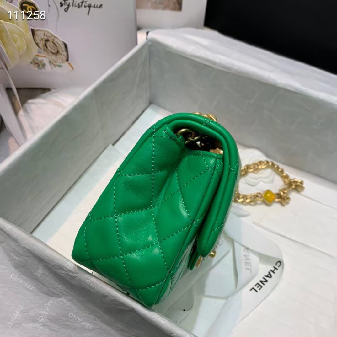 Chanel Flap Bag with Resin & Gold-Tone Metal Green Mini
