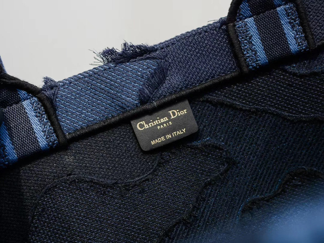 Christian Dior Blue  DIOR BOOK TOTE CAMOUFLAGE EMBROIDERED CANVAS BAG