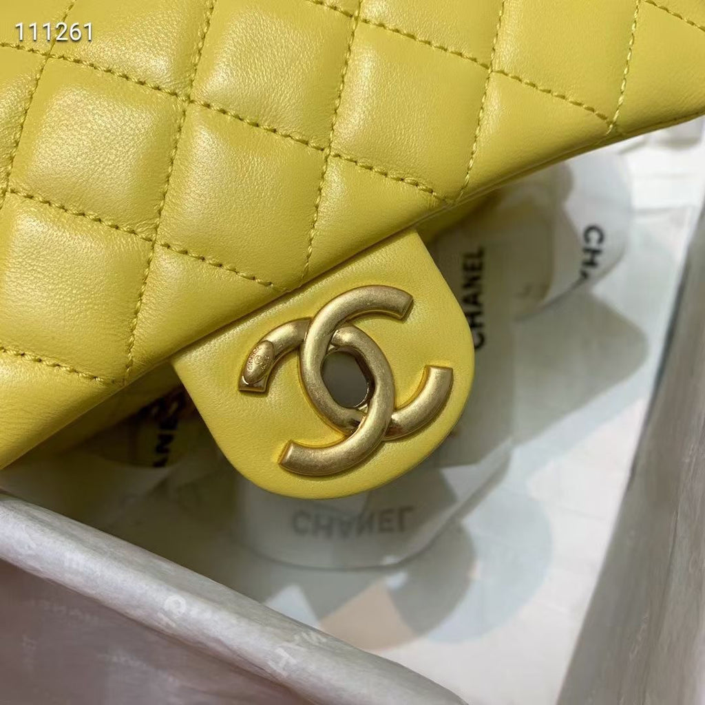 Chanel Flap Bag with  Resin & Gold-Tone Metal Yellow Small