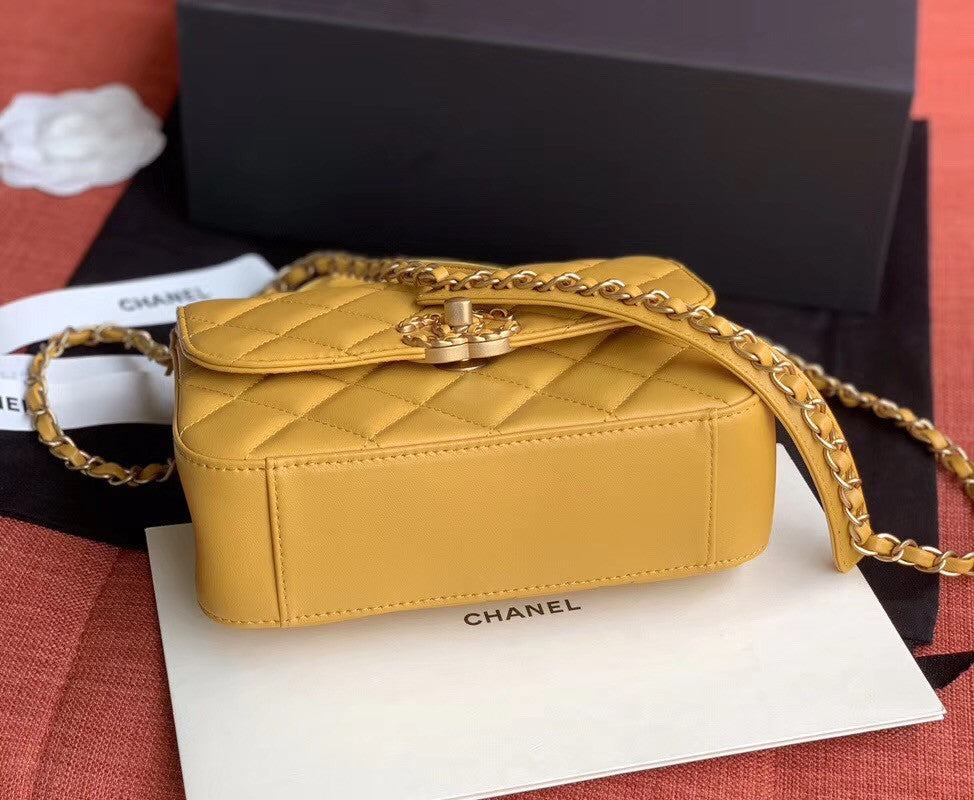 Chanel Flap Bag With Top Handle AS0970 Mustard