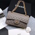 CHANEL 1112 Classic Flap Bag  Khaki  Deerskin Medium Gold HW