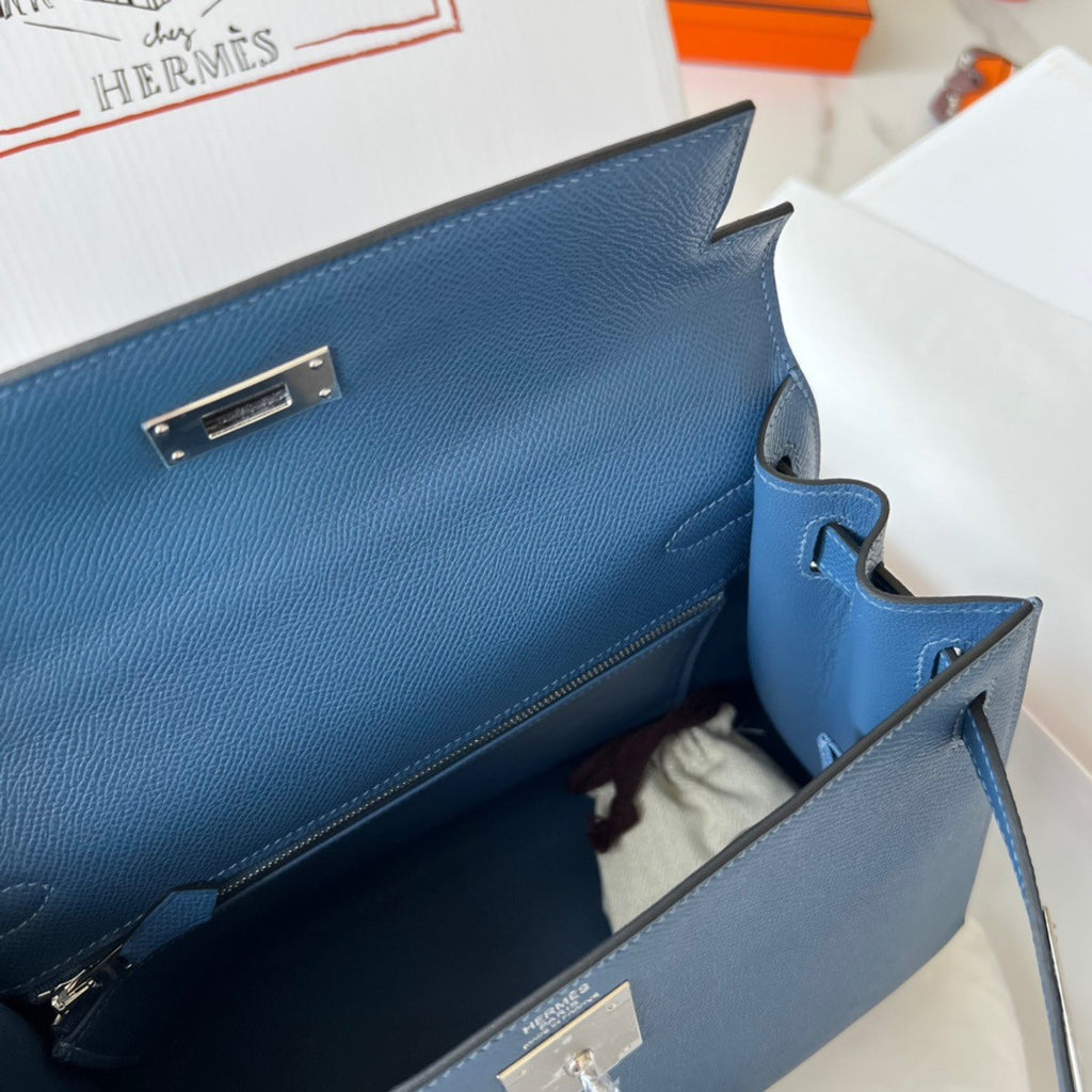 Hermès R2 Blue Agate Kelly 28  Epsom Palladium Hardware