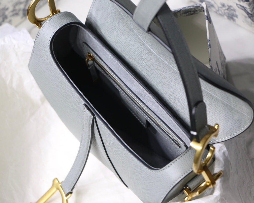 Christian Dior GRAY STONE SADDLE MATTE CALFSKIN BAG