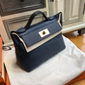 Hermes Kelly 24/24  Black/Navy Blue Swift & Togo Leather with Gold Hardware