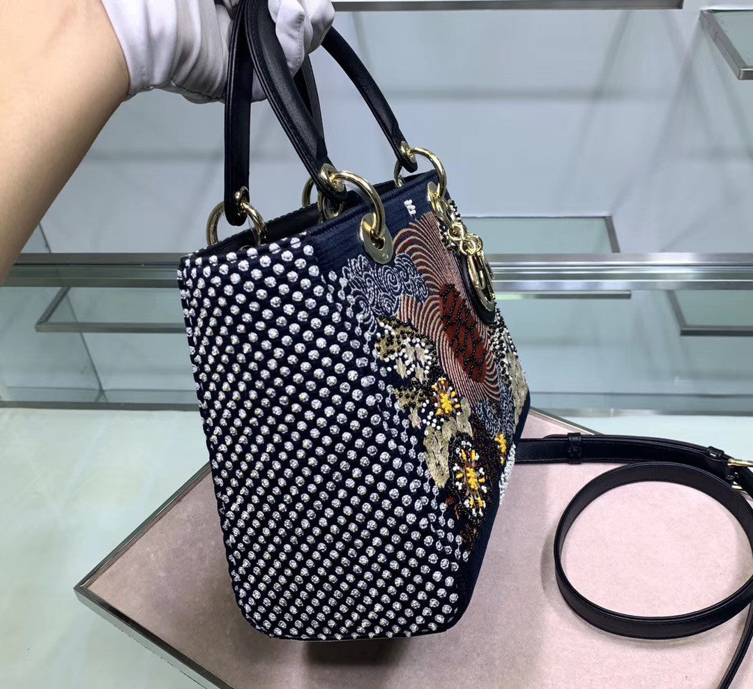 Christian Dior SUN LADY DIOR MEDIUM TAROT BEADED CANVAS BAG