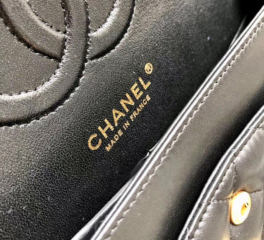 Chanel Black Leather Medium Classic 18K Gold Charms Double Flap Bag