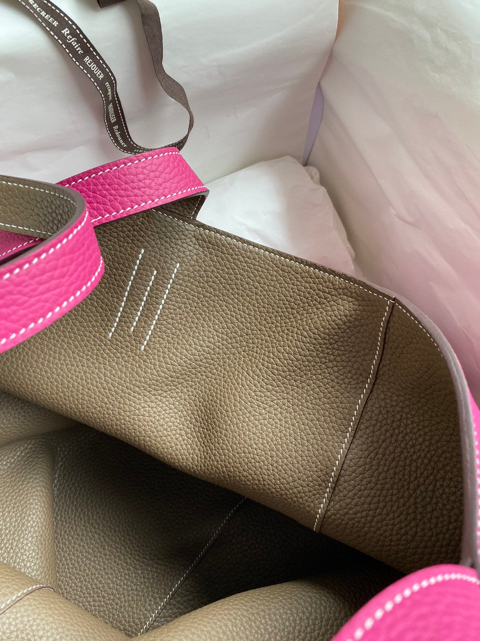 Hermes Double Sens Tote 30 Etoupe & Rose Pourpre
