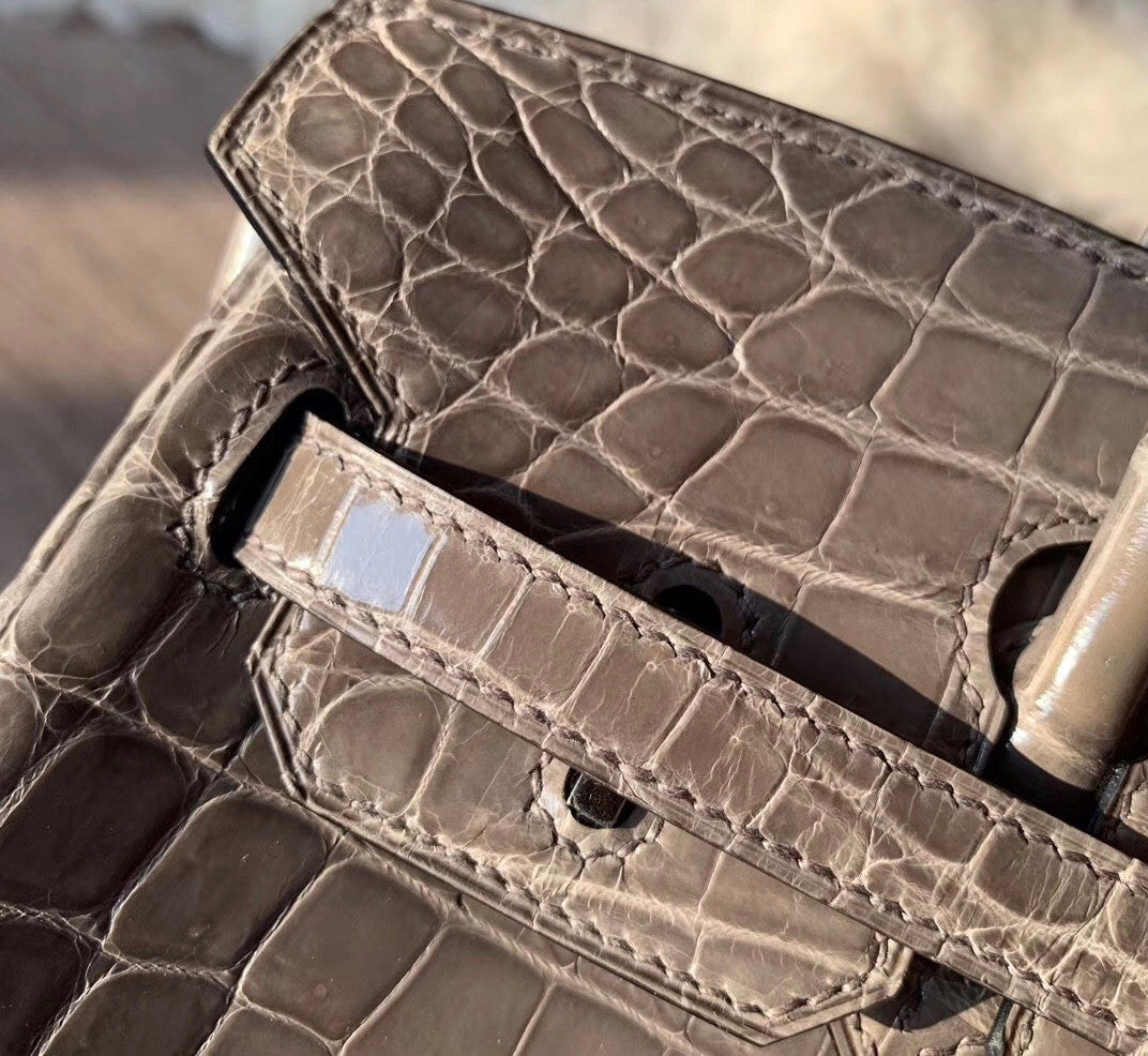 Hermes GRIS TOURTERELLE Birkin Bag 25cm Niloticus Crocodile Palladium Hardware