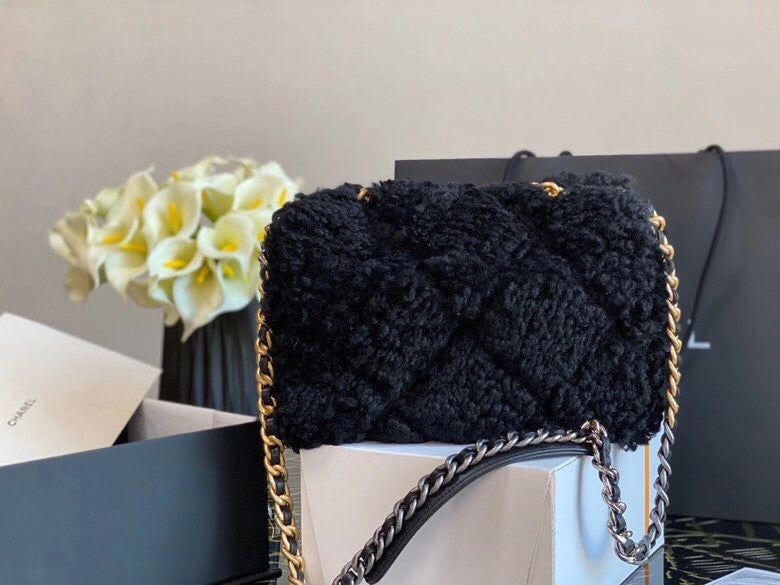 Chanel Shearling Sheepskin CHANEL 19 Flap Bag Black