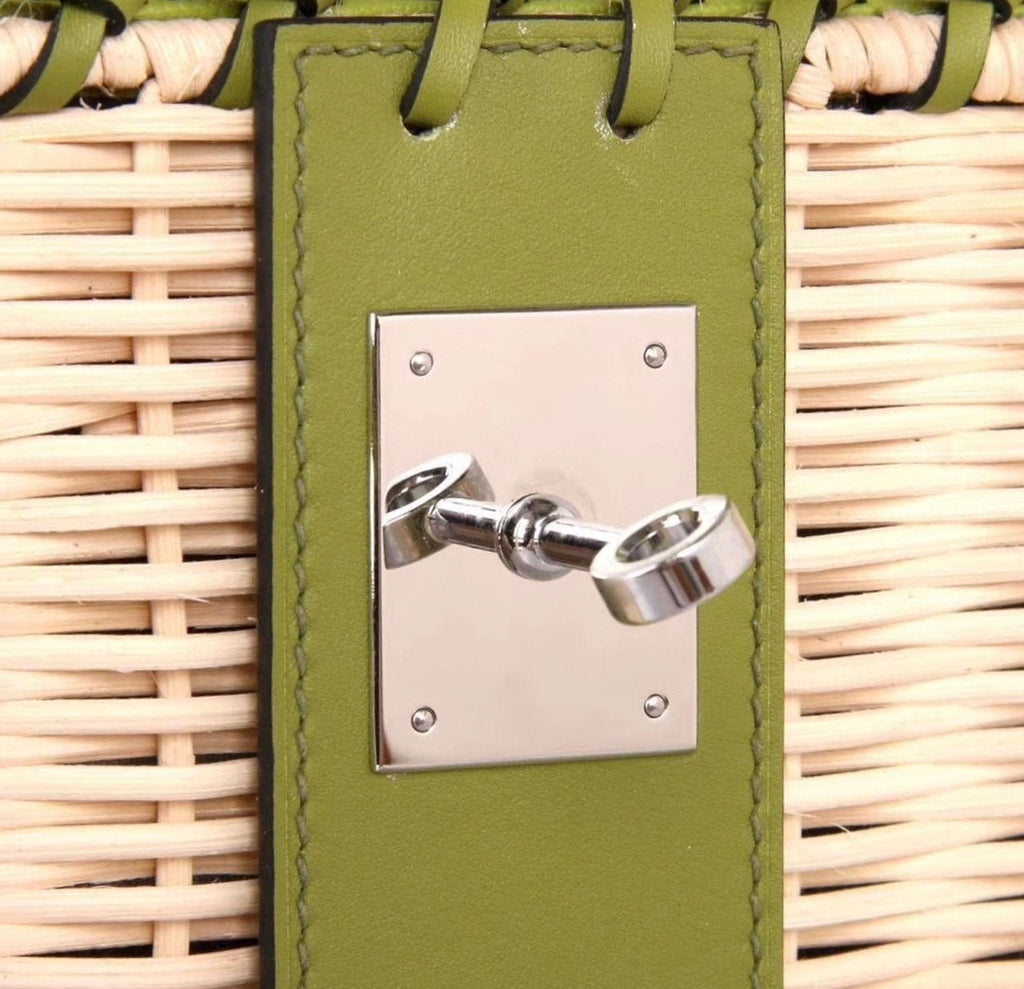 Hermes Limited Edition CK61 Green Picnic Kelly 35 Wicker Palladium Hardware