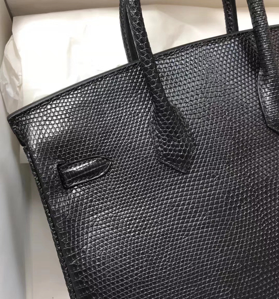 Hermes Black Lizard Birkin Bag 25cm Gold Hardware