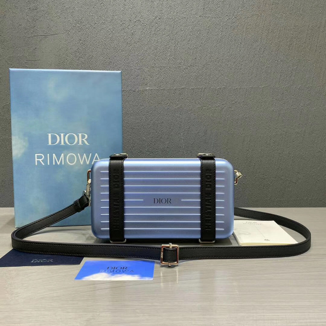 Christian Dior Blue DIOR AND RIMOWA PERSONAL CLUTCH IN ALUMINUM AND GRAINED CALFSKIN