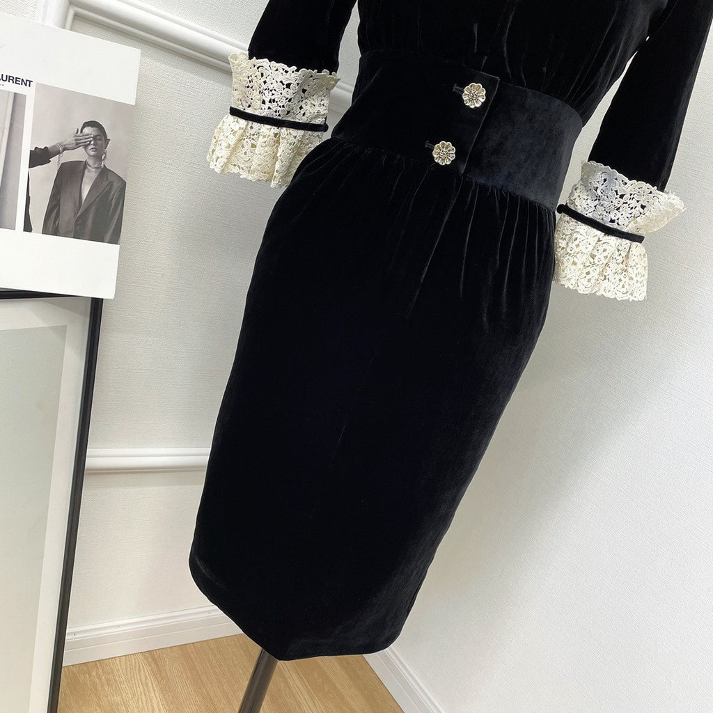 Saint Laurent V-NECK MIDI DRESS IN CUPRO VELVET