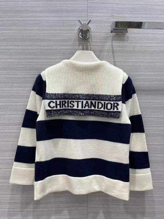 Christian Dior SWEATER Navy Blue and Ecru Dior Marinière Wool and Cashmere Knit